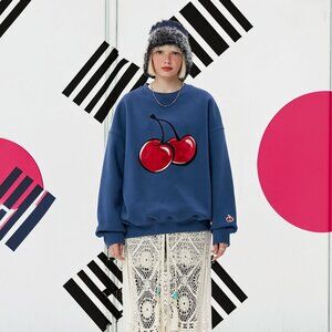 Kirsh Blue Cherry Sweatshirt Size S/M